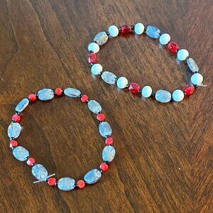 Handmade Beaded Bracelet Set - Gray & Red
